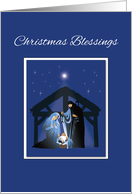 Christmas Blessings Manger on Blue card