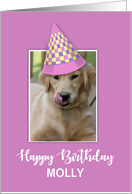 Custom Name Birthday to Girl Dog Humor Funny Hat on Pink card