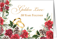 50th Wedding Anniversary Red Roses and Rings card