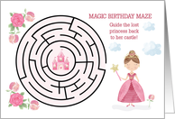 Birthday Maze Pink Princess with Wand and Castle for Girl card