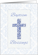 Boy Baptism Blessings Blue Cross with Damask Swirls card