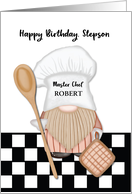 Custom Name Stepson Birthday Whimsical Gnome Chef Cooking card