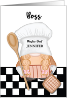 Custom Name Boss Birthday Whimsical Gnome Chef Cooking card