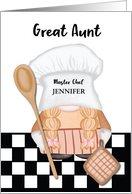 Custom Name Great Aunt Birthday Whimsical Gnome Chef Cooking card