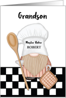 Custom Name Grandson Birthday Whimsical Gnome Baker Baking card