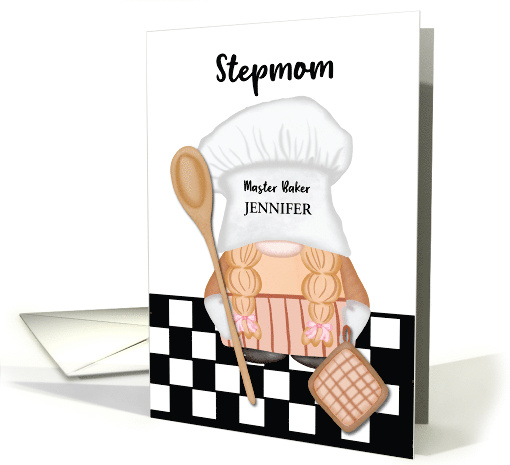 Custom Name Stepmom Birthday Whimsical Gnome Baker Baking card