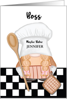Custom Name Boss Birthday Whimsical Gnome Baker Baking card