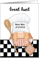 Custom Name Great Aunt Birthday Whimsical Gnome Baker Baking card