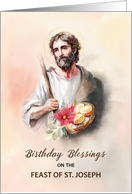 Birthday Blessings on Feast of St Joseph Watercolor card