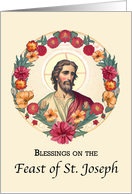 St. Joseph Day Blessings in Circle Wreath of Flowers card
