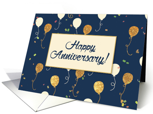 Employee Anniversary with Gold Look Balloons on Navy Blue card