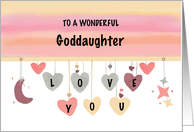 Goddaughter Birthday Love Watercolor Hearts Moon Stars card