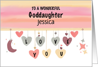 Personalize Name Goddaughter Birthday Hearts Moon Stars card