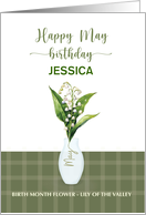 May Birthday Custom Name Birth Month Flower Lily of the Valley card