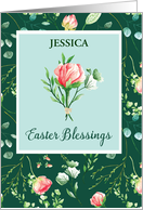 Easter Blessings Customizable Name with Florals on Dark Green card