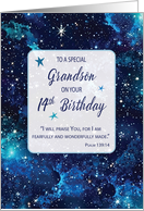 Grandson Religious 14th Birthday Stars in Galaxy Sky card