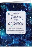 Grandson Religious 15th Birthday Stars in Galaxy Sky card