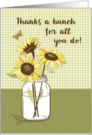 Mothering Sunday with Sunflowers in Mason Jar on Plaid card