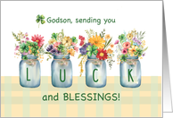 Godson St Patricks Day Luck and Blessings Wildflowers in Jars card
