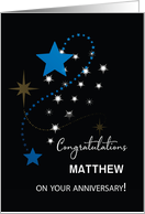 Employee Anniversary Custom Name Congratulations Stars in Dark Sky card