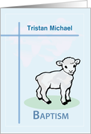 Customizable Name Baptism Blue Boy Lamb card