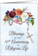 Nun 10th Anniversary of Religious Life With Rosary and Flowers card