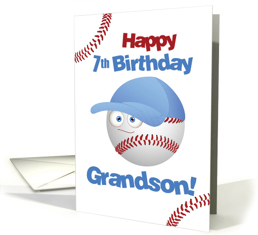 Grandson 7th Birthday Funny Baseball Face card (1830216)