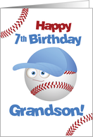 Grandson 7th Birthday Funny Baseball Face card