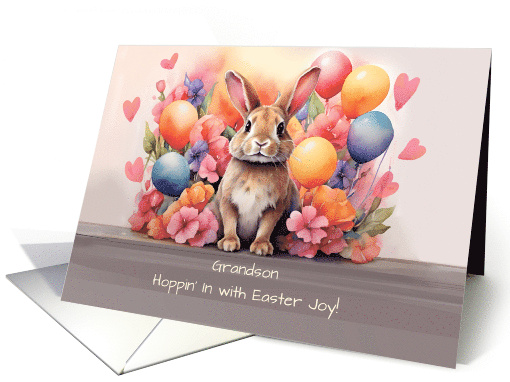 Grandson Easter Rabbit Amid Flowers and Balloons card (1830272)