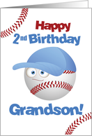 Grandson 2nd Birthday Funny Baseball Face card