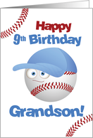 Grandson 9th Birthday Funny Baseball Face card