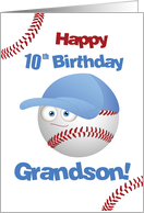 Grandson 10th Birthday Funny Baseball Face card