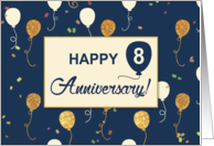 Eighth Employee Anniversary with Gold Look Balloons on Navy Blue card