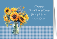 Daughter in Law Mother’s Day Sunflowers in Mason Jar Dusty Blue card
