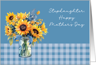 Stepdaughter Mother’s Day Sunflowers in Mason Jar Dusty Blue card