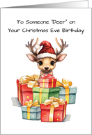 Deer Cute Birthday on Christmas Eve Piles of Love card