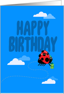 Cute Flying Lady Bug Happy Birthday Wishes card