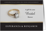 Engagement Ring Bridal Shower With Gold & Black Boxes & Custom Text card