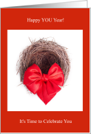 Red Heart Bow Empty Nester Congrats and Encouragement card