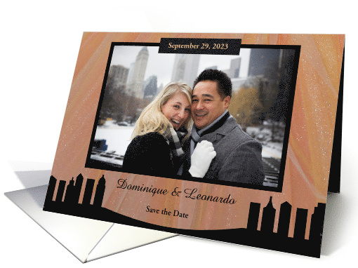 Single Photo Peach Tulle City Save the Date Wedding Announcement card