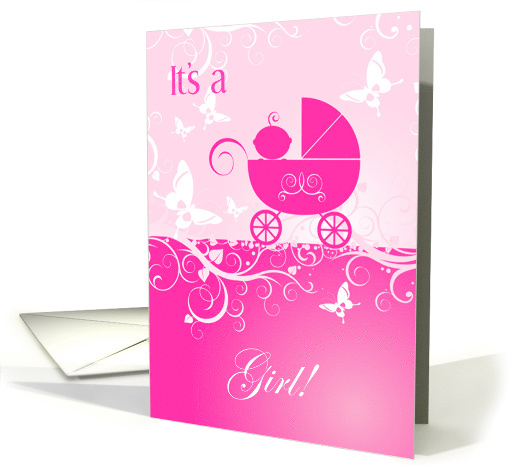 Pink It's a Girl 1st Granddaughter Congrats Illusatrated card