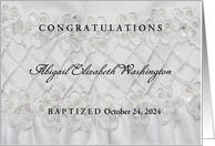 Any Name Baptism Christening Congratulations with Silky White Dress card