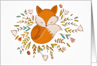 Cute Napping Red Fox and Flowers Pregnancy Congrats card