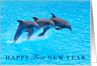 Happy First New Year Triplet Dolphins Leaping card