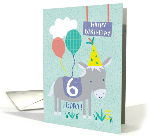Cute Boys Donkey Sixth Birthday card (1617996)