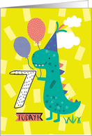 Cute Boys Dinosaur Seventh Birthday card