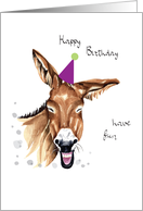 Birthday Laughing Donkey with Party Hat card