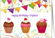 Birthday for Triplets Cupcakes card
