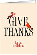 Thanksgiving Text Give Thanks with Red Birds From our House to Yours card