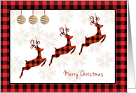 Merry Christmas Reindeer Buffalo Plaid card